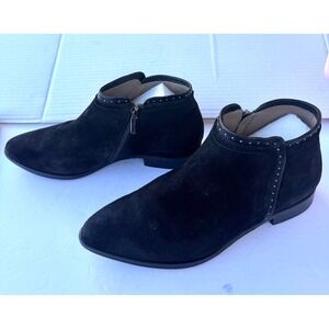 Italeau Miranda Black Suede Studded Pointed To Block Heel Ankle Boots 7.5